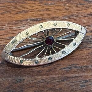 M. H. Co Antique Victorian Garnet Gold Filled Brooch 1”